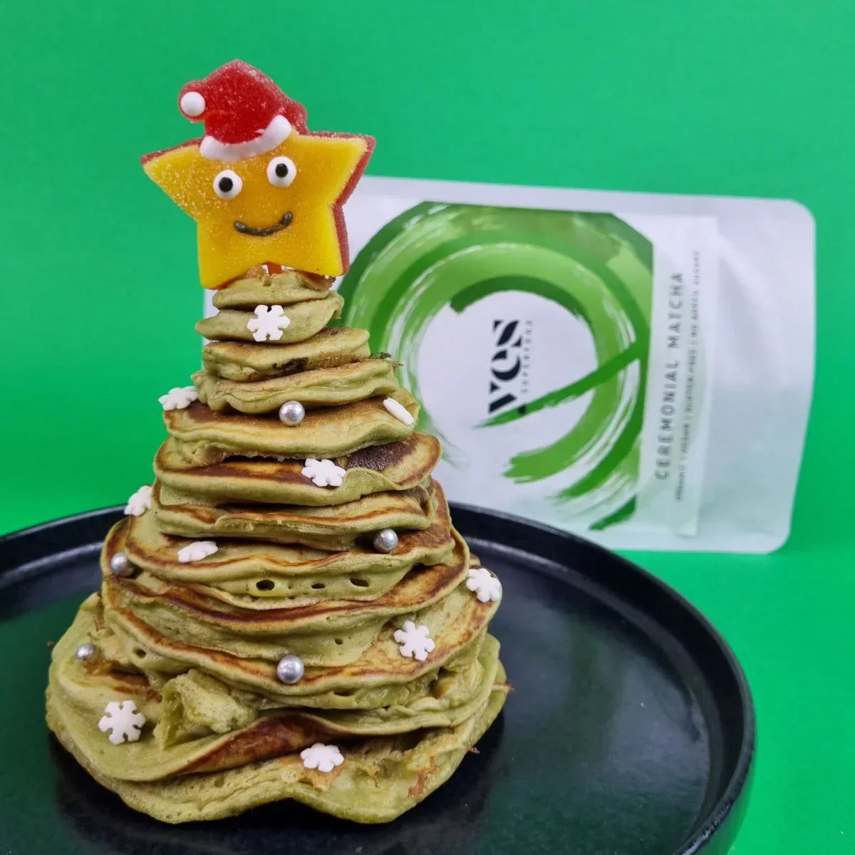MATCHA CHRISTMAS TREE PANCAKES - Yes Superfood