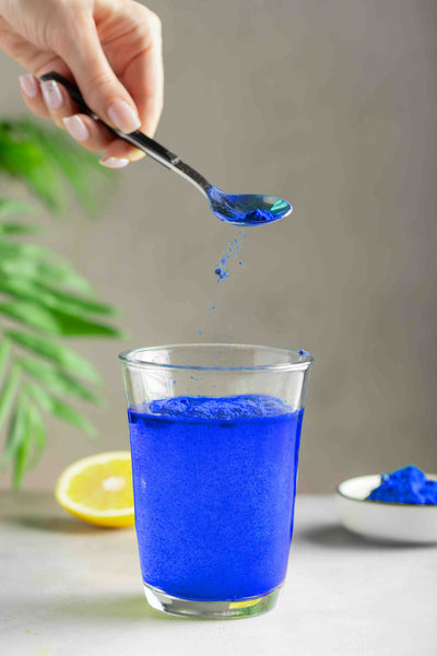 in the glass blue spirulina