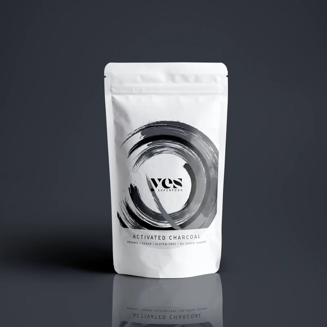 Activated charcoal powder in a sleek pouch – bold black natural coloring