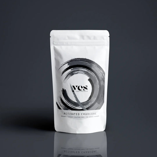Activated charcoal powder in a sleek pouch – bold black natural coloring
