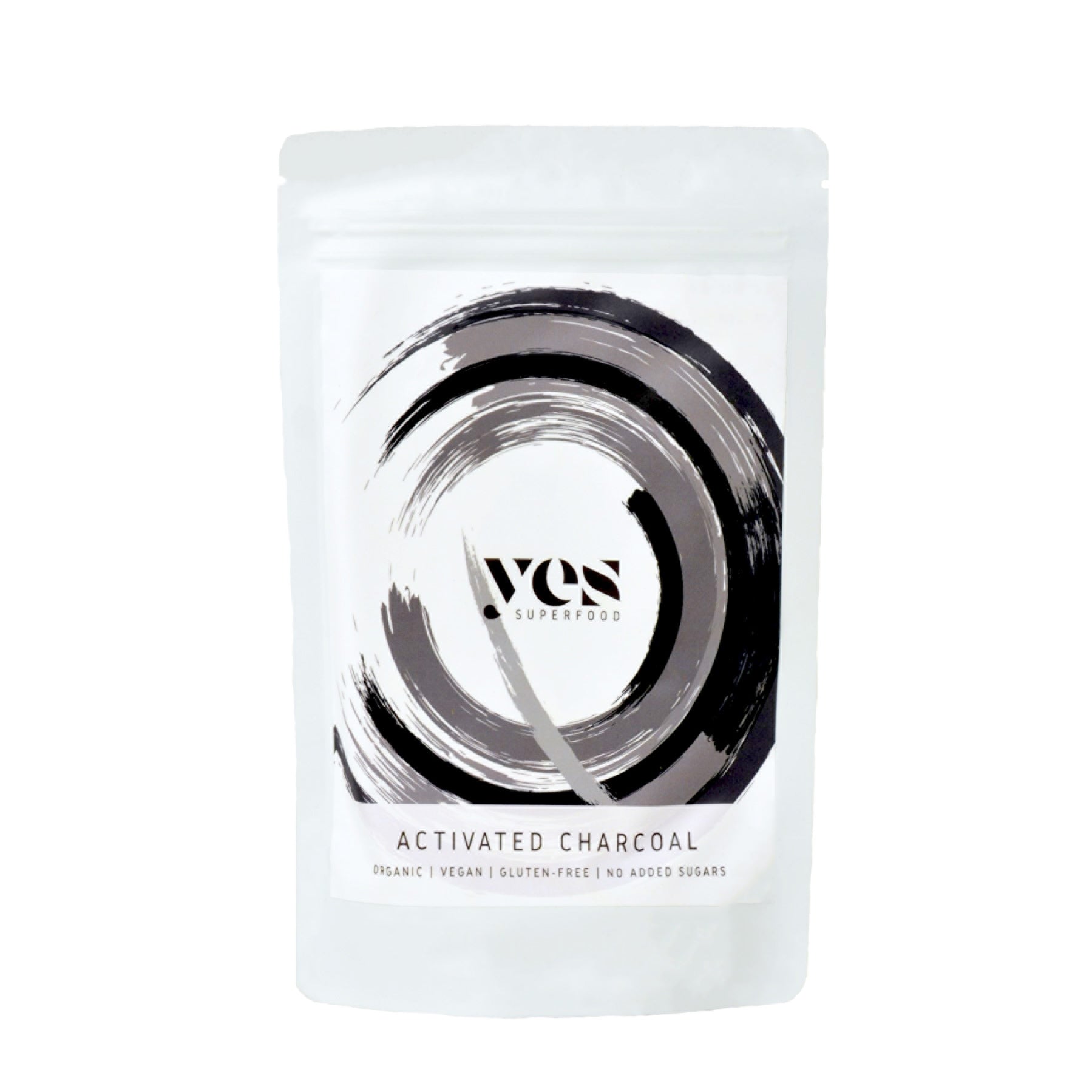 Yes Superfood activated charcoal powder in black product pouch
