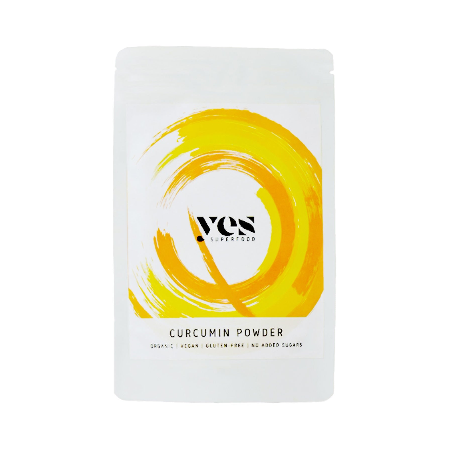 Yes Superfood curcumin turmeric powder in yellow labeled pouch