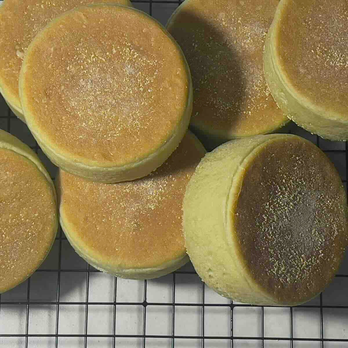 english muffin made with matcha powder top view