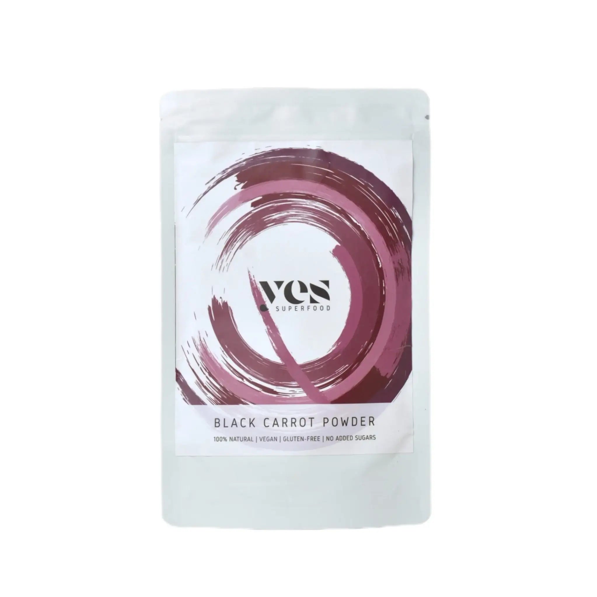 Yes Superfood Black Carrot Powder pouch, a natural purple colour powder for drinks and desserts